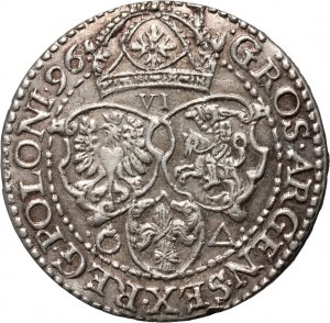 Sigismond III Vasa, six pence 1596, Malbork, grande tête