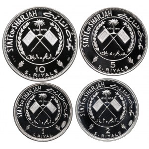 Šardžá, sada mincí v hodnote 1, 2, 5 a 10 rialov z roku 1970