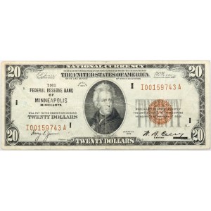 USA, Minnesota, The Federal Reserve Bank of Minneapolis, 20 Dollars 1929, series I