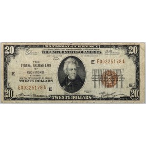 États-Unis d'Amérique, Virginie, Banque fédérale de réserve de Richmond, 20 dollars 1929, série E