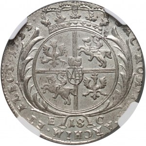 Agosto III, ort (18 grosze) 1755 CE, Lipsia