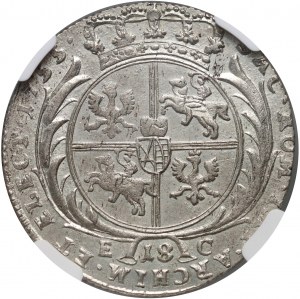 August III, ort (18 pennies) 1755 EC, Leipzig