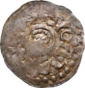 Boleslav III Vratislavský 1107-1138, denár, Vratislav, hlava sv. Jana