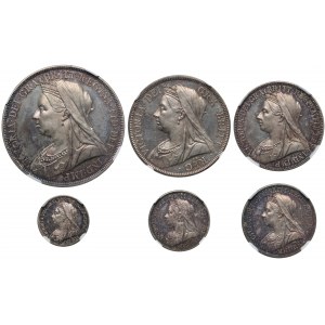 Großbritannien, Victoria, Satz Münzen von 1893, geprägt mit Spiegelstempel, PROOF