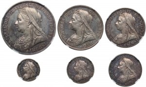 Veľká Británia, Victoria, sada mincí z roku 1893 so zrkadlovou razbou, PROOF