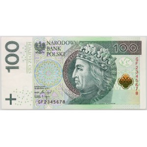 III RP, 100 zloty 14.12.2018, serie GF, numero di serie interessante