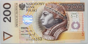 III RP, 200 zloty 25.03.1994, DE series, serial number type solid