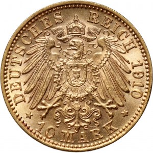 Německo, Baden, Friedrich II, 10 marek 1910 G, Karlsruhe