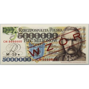 III RP, 5000000 zloty 1995, Józef Piłsudski, replica del disegno della banconota, MODELLO N. 59, serie CM