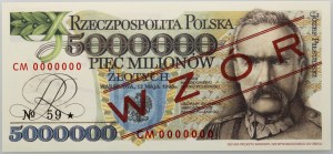 III RP, 5000000 złotych 1995, Józef Piłsudski, replika projektu banknotu, WZÓR No 59, seria CM