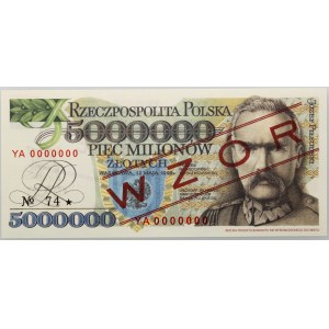III RP, 5000000 zloty 1995, Jozef Pilsudski, replica del disegno della banconota, MODELLO N. 74, serie YA