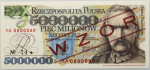 III RP, 5000000 zlotých 1995, Jozef Pilsudski, replika návrhu bankovky, VZOR č. 74, série YA