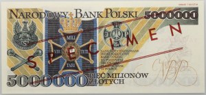 Third Republic, 5000000 zloty 1995, Jozef Pilsudski, replica banknote design, MODEL No 74, YA series