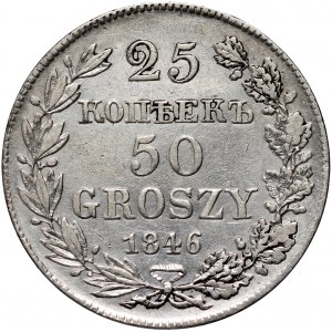 Russian partition, Nicholas I, 25 kopecks = 50 groszy 1846 MW, Warsaw