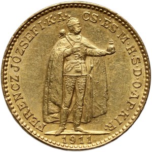 Hungary, Franz Joseph I, 20 Korona 1911 KB, Kremnitz