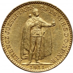 Hungary, Franz Joseph I, 20 Korona 1911 KB, Kremnitz