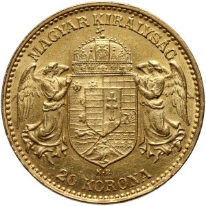 Hungary, Franz Joseph I, 20 Korona 1911 KB, Kremnitz