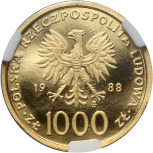 République populaire de Pologne, 1000 zlotys 1988, Jean-Paul II, 10e anniversaire du pontificat (Preuve)