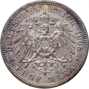 Allemagne, Saxe-Weimar-Eisenach, Wilhelm Ernest, 5 marques 1908 A, Berlin, 350e anniversaire de l'Université de Iéna