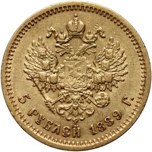 Rusko, Alexandr III, 5 rublů 1889 (АГ), Petrohrad