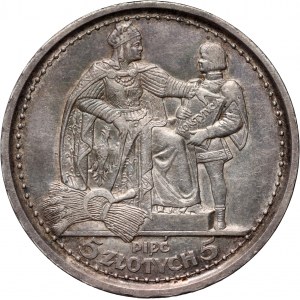 II RP, 5 zlotys 1925, Varsovie, Constitution, 81 perles