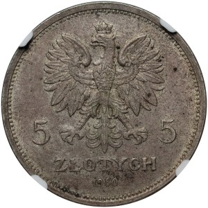 II RP, 5 złotych 1930, Warszawa, Sztandar, STEMPEL GŁĘBOKI