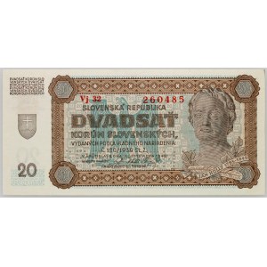 Slovensko, 20 korun 1939, série Vj 32, SPECIMEN