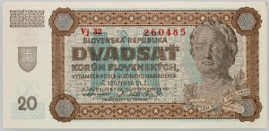 Slovensko, 20 korun 1939, série Vj 32, SPECIMEN