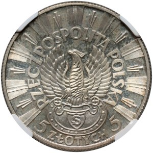 II RP, 5 zloty 1934, Varsavia, Jozef Pilsudski, Aquila del Fuciliere, PRÓBA, Argento