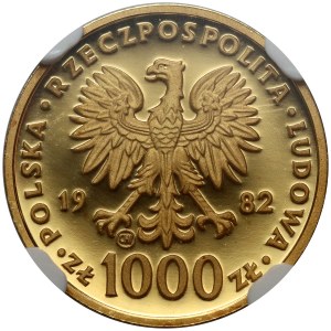 PRL, 1000 zloty 1982, Valcambi, Jean-Paul II, timbre miroir (Proof)