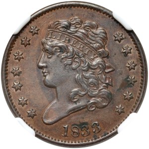 Vereinigte Staaten von Amerika, 1/2 Cent 1833, Philadelphia, Klassischer Kopf