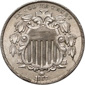 États-Unis d'Amérique, 5 cents 1867, Bouclier, sans rayons