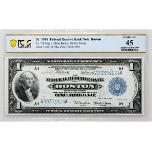 Vereinigte Staaten von Amerika, Boston, The Federal Reserve Bank Note, Dollar 1918, Serie A-I