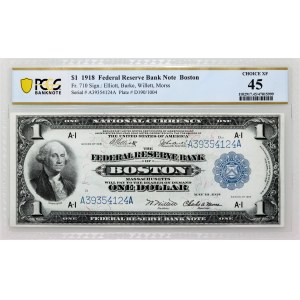 États-Unis d'Amérique, Boston, The Federal Reserve Bank Note, Dollar 1918, Series A-I