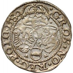 Stefan Batory, 1580 grosz, Olkusz, Glaubicz in the shield and the Batory coat of arms on the reverse side