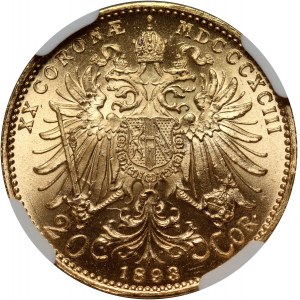 Austria, Franz Joseph I, 20 Corona 1893, Vienna