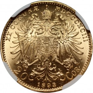 Austria, Francesco Giuseppe I, 20 corone 1893, Vienna