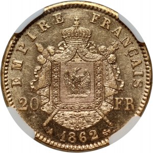 France, Napoleon III, 20 Francs 1862 A, Paris