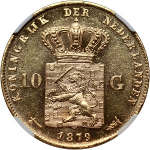 Holandsko, William III, 10 guldenov 1879, Utrecht