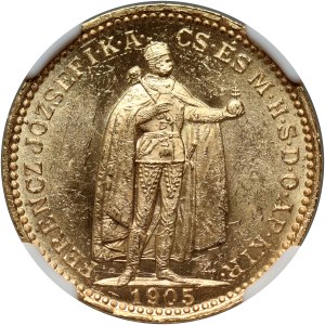 Hongrie, François-Joseph Ier, 20 couronnes 1905 KB, Kremnica