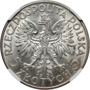II RP, 5 zl. 1932 bez značky mincovne, Londýn, hlava ženy