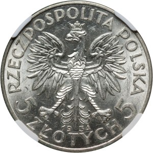 II RP, 5 Zloty 1934, Warschau, Kopf einer Frau