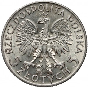 II RP, 5 zlotých 1933, Varšava, hlava ženy