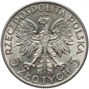 II RP, 5 zloty 1933, Varsovie, Tête de femme
