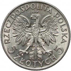 II RP, 5 zloty 1933, Varsovie, Tête de femme