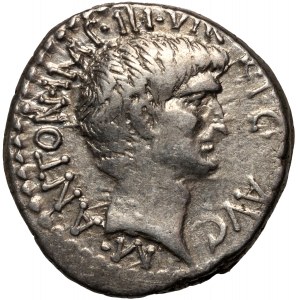 Římská republika, Markus Antonius a Octavianus Augustus 41 př. n. l., denár, Efez