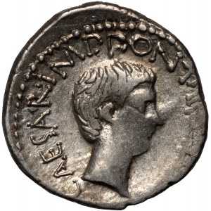 Rímska republika, Markus Antonius a Octavianus Augustus 41 pred n. l., denár, Efez