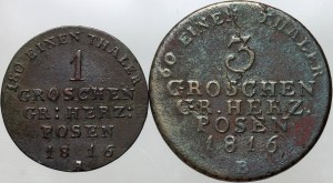 Grand Duchy of Posen, a penny 1816 A, 3 pennies 1816 B