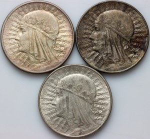 II RP, sada 10 zlatých mincí 1932-1933 (3 kusy)