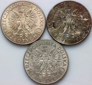 II RP, zestaw monet 10 złotych z lat 1932-1933 (3 sztuki)